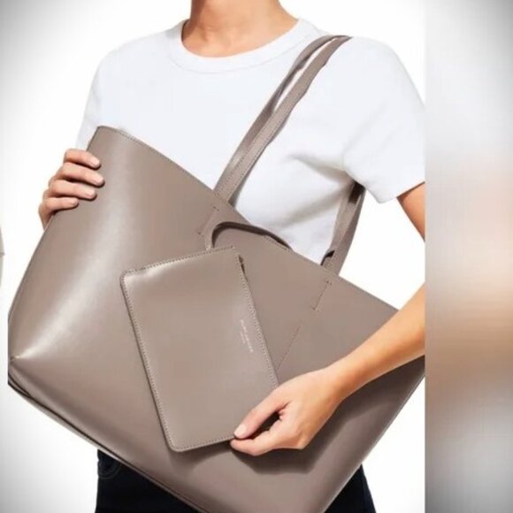 KURT GEIGER Chelsea Genuine Taupe Color Leather Shopper Bag with Pouch - Picture 5 of 10